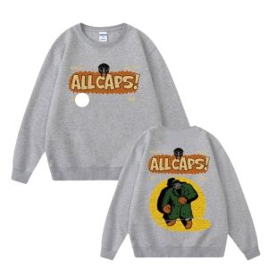 Light Grey MF DOOM Sweatshirt All Caps Minimalist