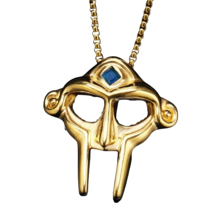 MF DOOM Blue Gem Necklace Gold Finish GÇô Villain Mask Pendant