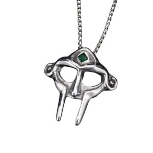 MF DOOM Mask Necklace Silver Polished Green Gem Villain Face