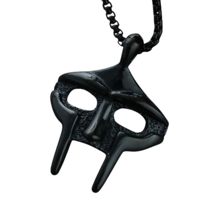 MF DOOM Necklace Textured Black Glossy Mask Pendant Design GÇô Bold Villain Face Hip Hop