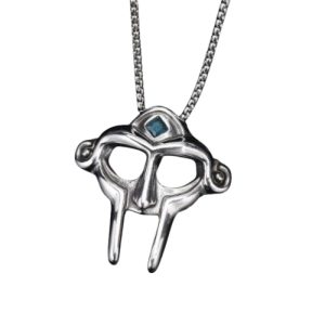 MF DOOM Silver Necklace Blue Stones Detail Villain Face