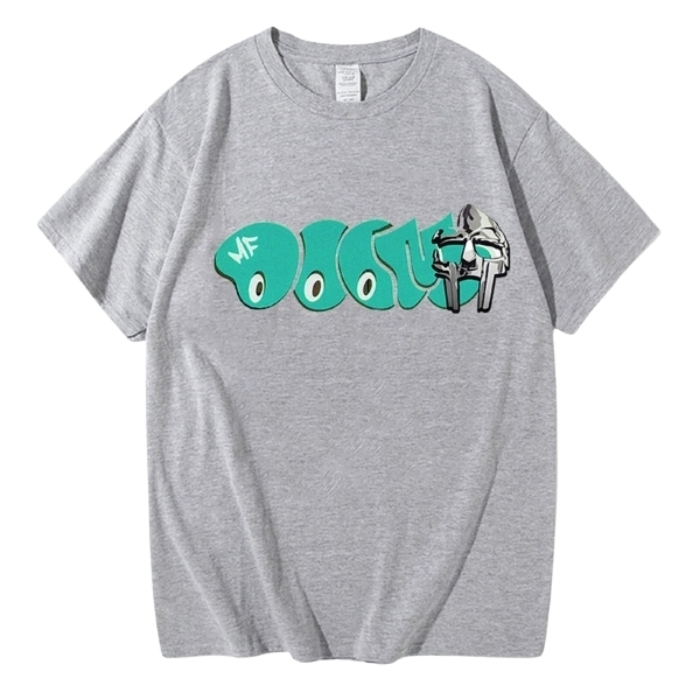 MF Doom Letter Grey T Shirt Streetwear Style MF Doom Letter Grey T Shirt Streetwear Style