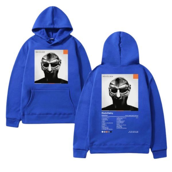Blue MF DOOM Hoodie Madvillainy GÇô Front & Tracklist Back