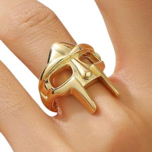 MF DOOM Ring Mask Gold Polished Bold Hip Hop