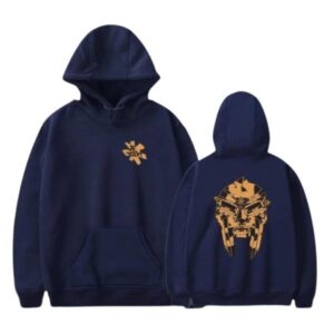 Navy MF DOOM Hoodie Abstract Orange Mask Double Print